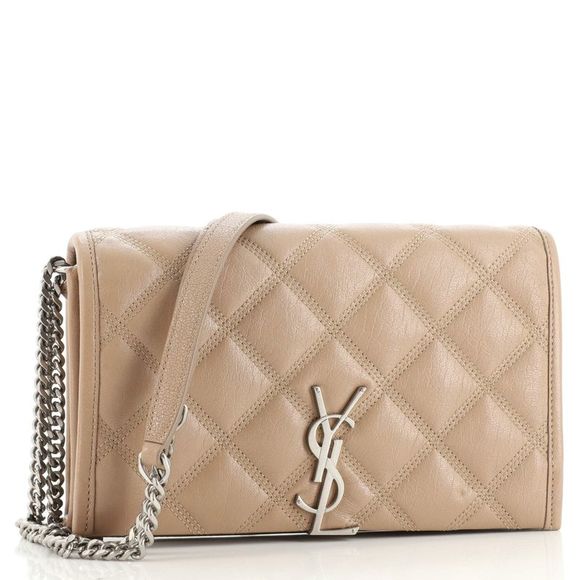 Saint Laurent Becky Chain Wallet Quilted Leather Neutral - Picture 3 of 8